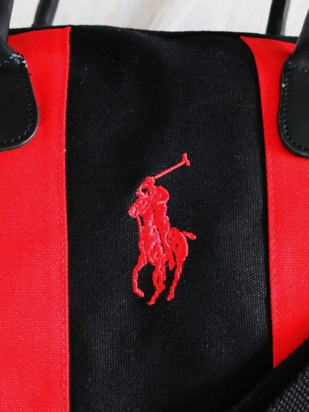 Polo Ralph Lauren Duffel Bag Black Red Big Pony Weekender Travel Carry-On